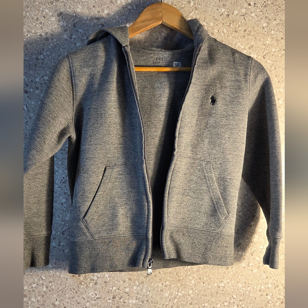 Gray Zip-Up Hoodie with Logo